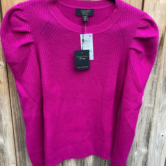 Cashmere Puff Sleeve Fuchsia Sweater - Picture 2 of 9